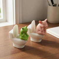 Sitting on Toilet Figurine Funny Desktop Novelty Ornament Solid-Looking for Car