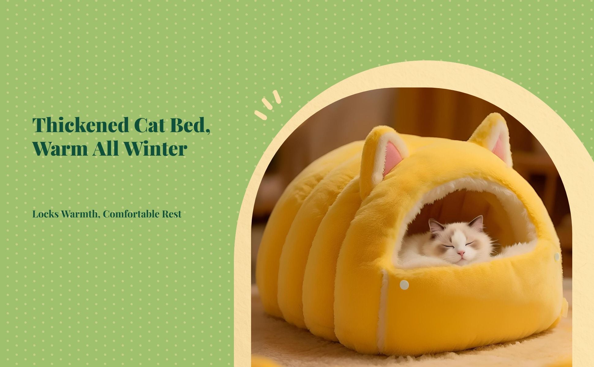 Winter Plush Cat Cave Bed, Non-Slip, Calming, Easy Clean