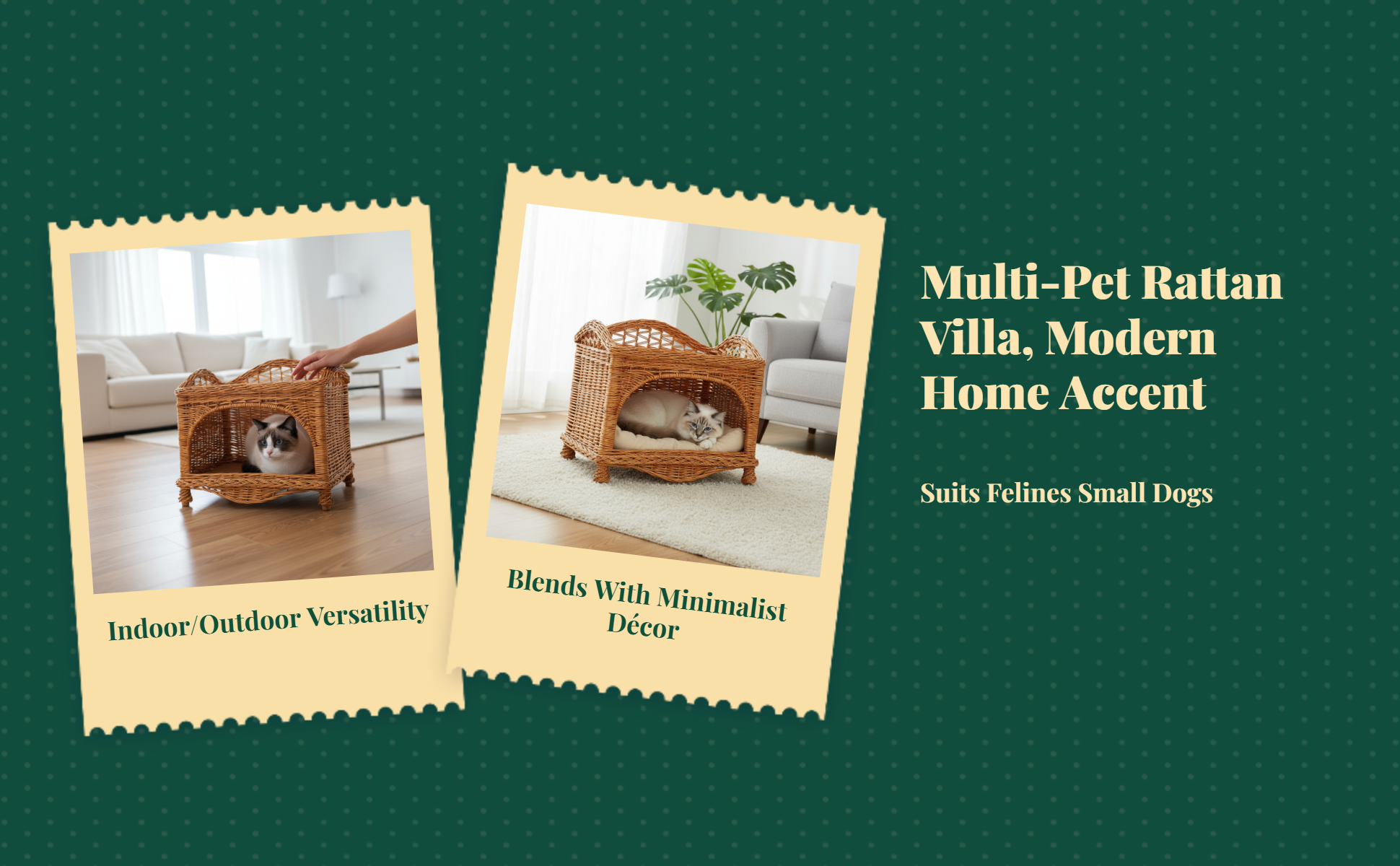 Wicker Cat Bed, 2-Tier Removable Pet House, Rattan Dog Bed