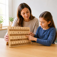 Braille Alphabet Board Raised Dots Wooden Braille Board Polished Finish