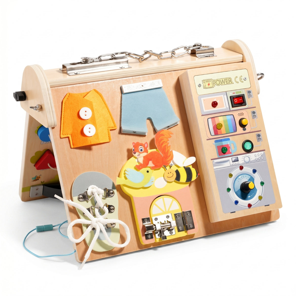 Foldable Busy Board Latch Panel Wooden Busy Board Lacing for Children