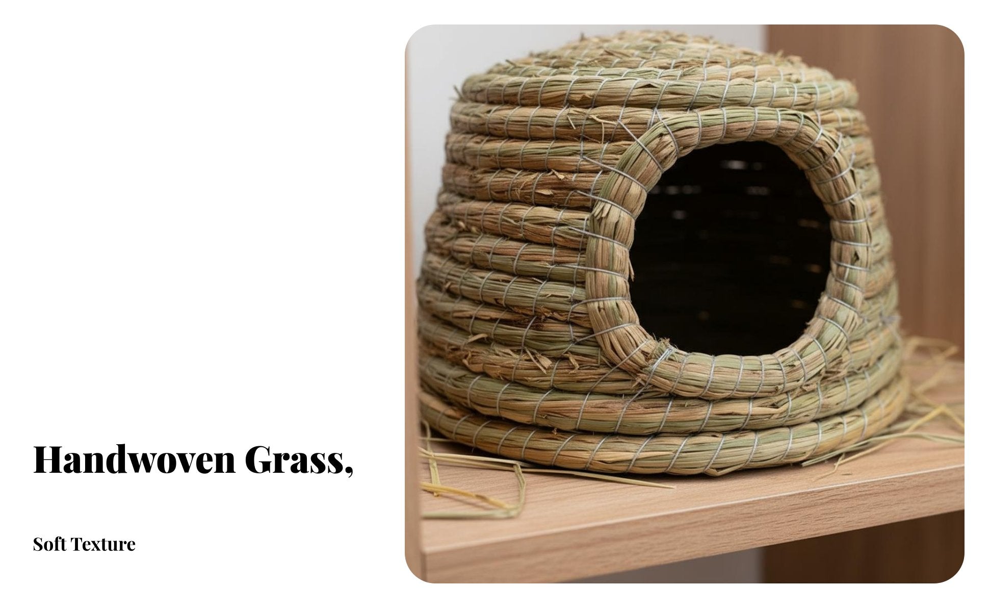 Natural Material Woven Grass Pet Hut Multi-Use Woven Grass Pet Hut Comfortable Handwoven Pet Nest Breathable for Rabbit Owners, Hutch, Aviary, Indoor, Playpen