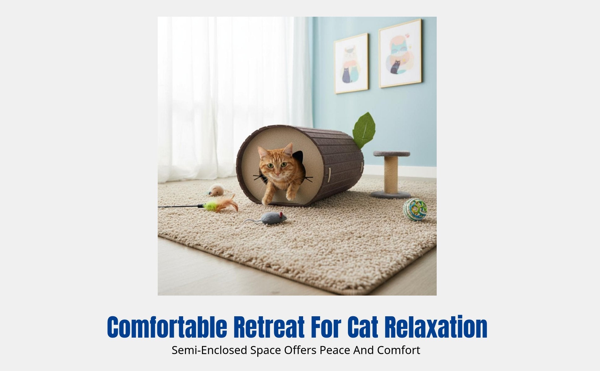 Log-Shaped Feline Tunnel Foldable Design Pet Furniture Easy to Clean for Kittens