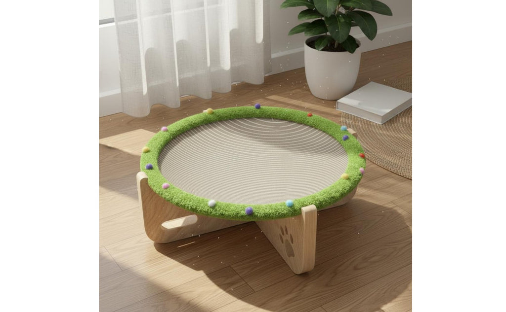 Raised Pet Bed with Scratcher All Seasons Use Elevated Cat Hammock Wooden Cat Lounge Bed for Cats, Kittens, Indoor