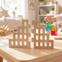 2 Pieces House-Shaped Wall Panel Light-Colored Interlocking Wood Panel 3D Texture Home Decoration