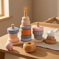 Wooden Dessert Stacker Printed Details Dessert Stacking Toy Imaginative Role Play Pretend Food Stacker
