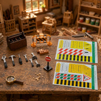 39 Pieces 1/12 Scale Dollhouse Tool Set Printed Signs 1/12 Scale Tool Case