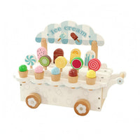 Wooden Ice Cream Cart Painted Wheeled Ice Cream Cart Fine Motor Skills Children's Toy