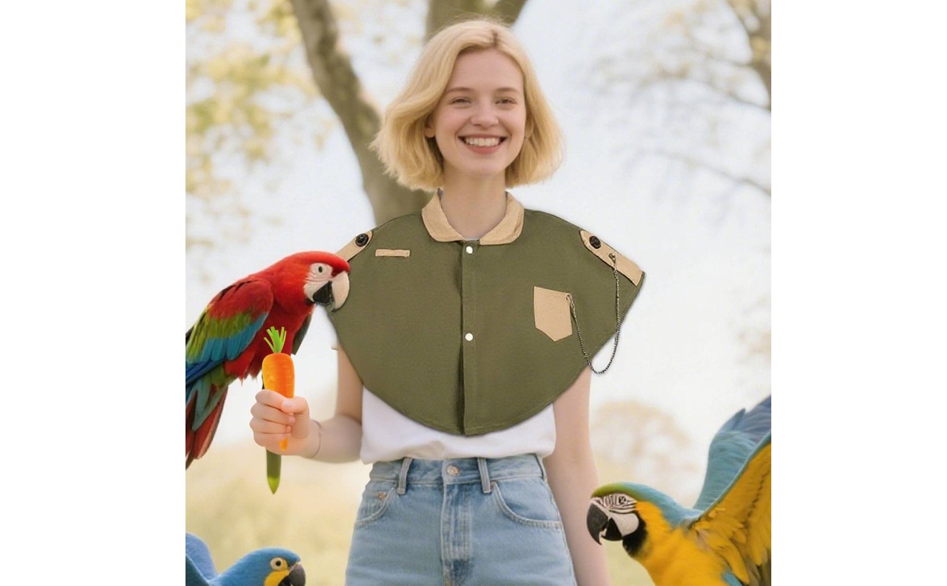 Parrot Owner Shoulder Guard Toy Attachment Loops Bird Interaction Cape Treat Pocket for Home