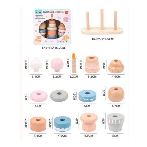 Wooden Cake Stacking Toy Fine Movement Skills Pretend Dessert Structure