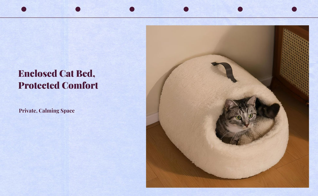 Lambswool cat bed, enclosed, warm.