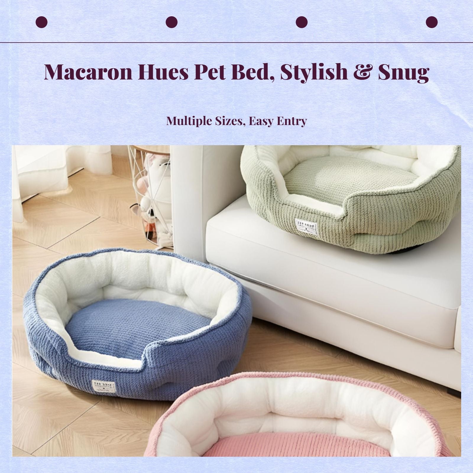Pet Bed, Cozy Dog & Cat Bed, Plush, Calming, Washable