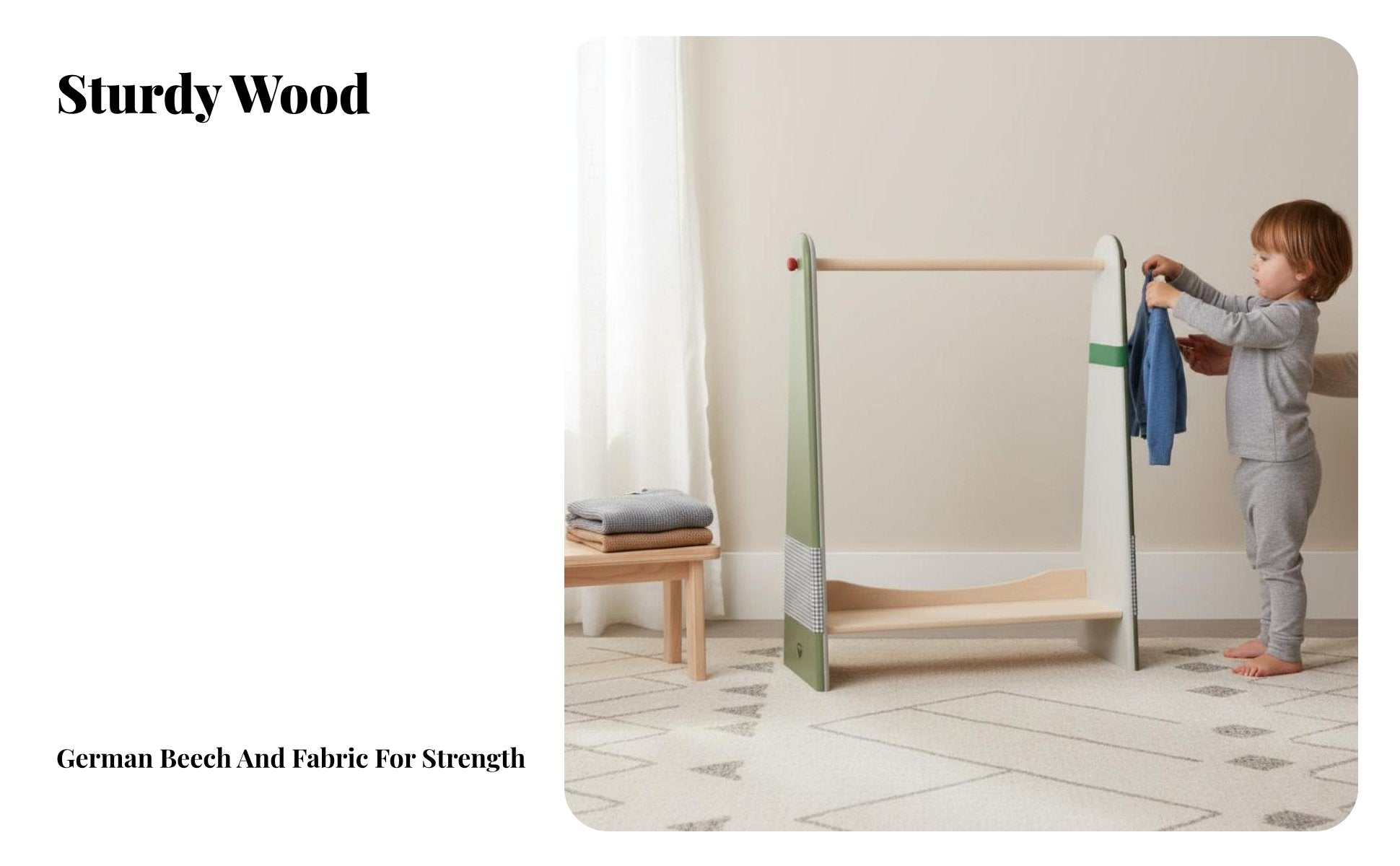 Toddler Dress-up Station Multi-Functional Storage A-Frame Clothes Rack Childreachible Height Floor-Standing for Bedroom, Nursery