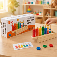 Rainbow Disc Sorter Natural Wood Counting Toy Painted Finish