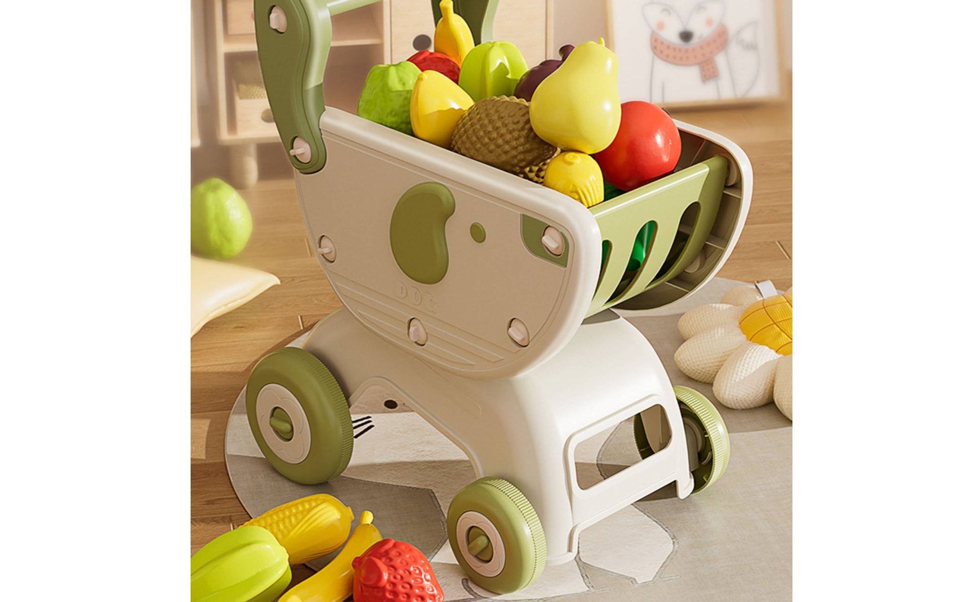 Multi-Functional Baby Stroller Shopping Trolley Anti-Tip Over Kids Grocery Trolley Toy Cute Creature Design for Playroom
