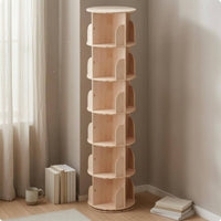 Wooden Rotating Bookshelf Floor Standing Bookcase Unit Cylindrical Furniture Storage