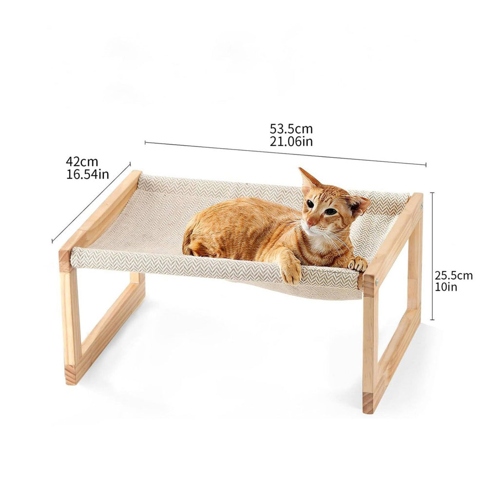 Elevated Cat Lounger Holds up to 40 Lbs Wooden Frame Pet Bed for Indoor, Cats