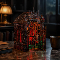 Dark castles Miniature House Detailed Design Gothic Bookshelf Insert Cut Pieces Craft Toy for Bookshelf