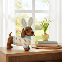 Dachshund Bunny Statue Holiday Themed Dog in Bunny Costume Statue Cute Design Easter Dachshund Figurine for Tabletop, Mantelpiece