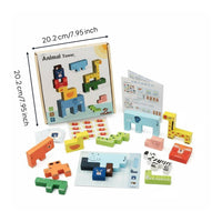 Animal Stacking Blocks Educational Wooden Stacking Blocks Wood Construction Wooden Animal Puzzle for Preschoolers