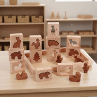 Wooden Shape Matching Puzzle Early Learning Animal Block Puzzle Set Develops Fine Motor Skills Stacking Blocks for Preschoolers, Infants