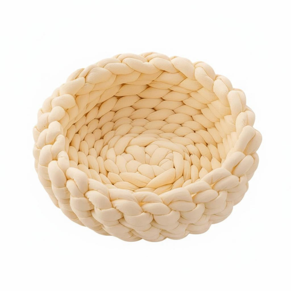 Chunky Knit Cat Bed Machine Washable Handmade Yarn Pet Bed Handcrafted Look Crochet Pet Resting Place for Cats, Small Dogs, Indoor