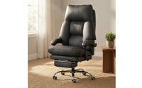 Reclining Office Chair Rolling Casters Chair with Footrest Metal Base Seating Furniture for Enthusiasts