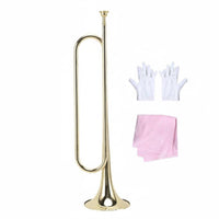 Bugle Gold Finish Brass Bugle with Gloves for School Band, Drum Corps, Beginners