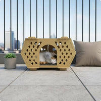 Wooden Cat House Toy Ball Included Wooden Cat Bed Ventilated Animal Furniture for Cats, Indoor