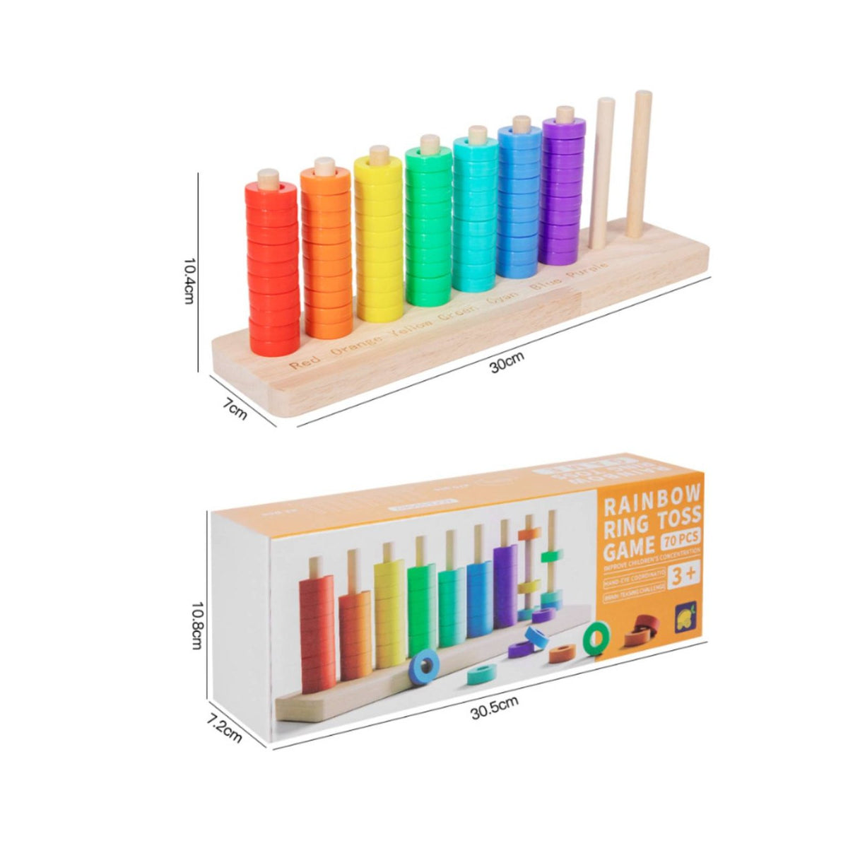 70 Pieces Rainbow Stacking Rings Color Recognition Circle Stacking Toy Fine Motor Skills Rainbow Stacker for Preschoolers, Kindergarten