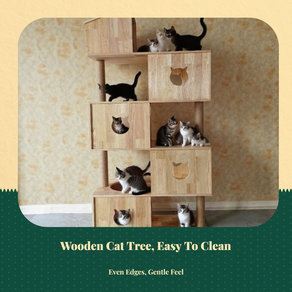 Wood cat tree with condo