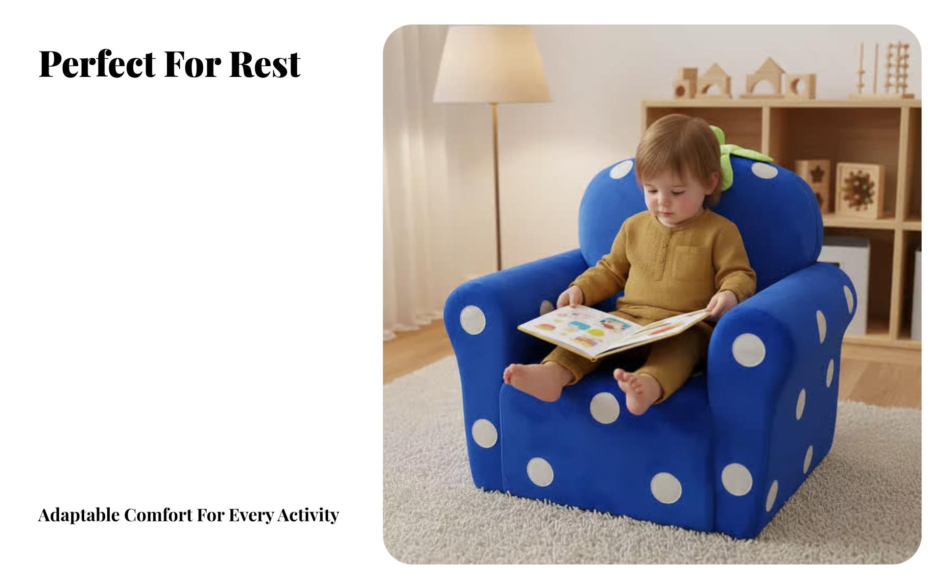 Strawberry-Shaped Chair Cartoon Design kids' Furniture Soft Upholstery Sturdy Frame for Girls, story Corner, Playroom, Bedroom
