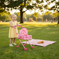 Baby Doll Carriage Iron Pipe Frame Toy Pram Realistic Design for Girls, Kids 3-6