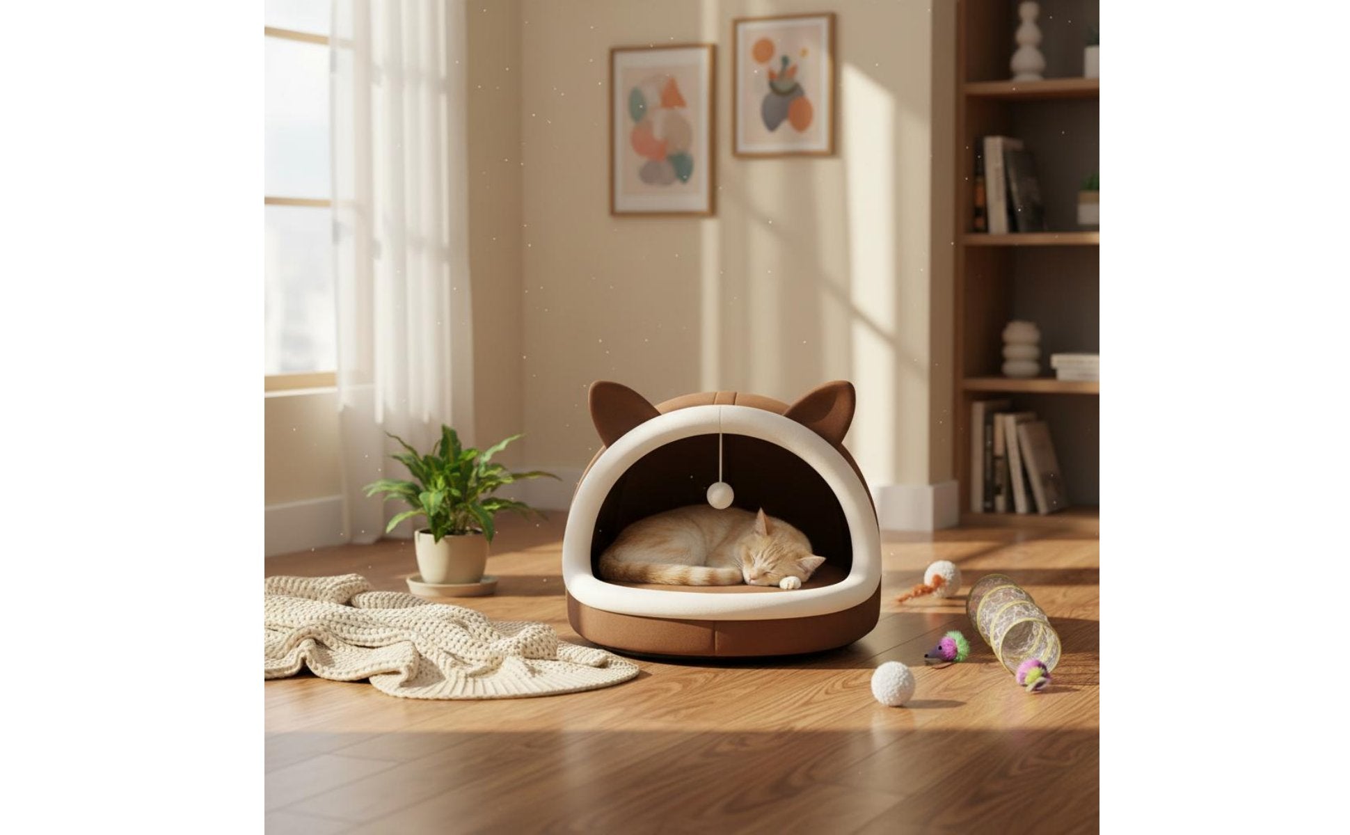 Semi-Enclosed Cat Nest Washable Cat Ear Pet Bed Soft and Comfortable for Indoor