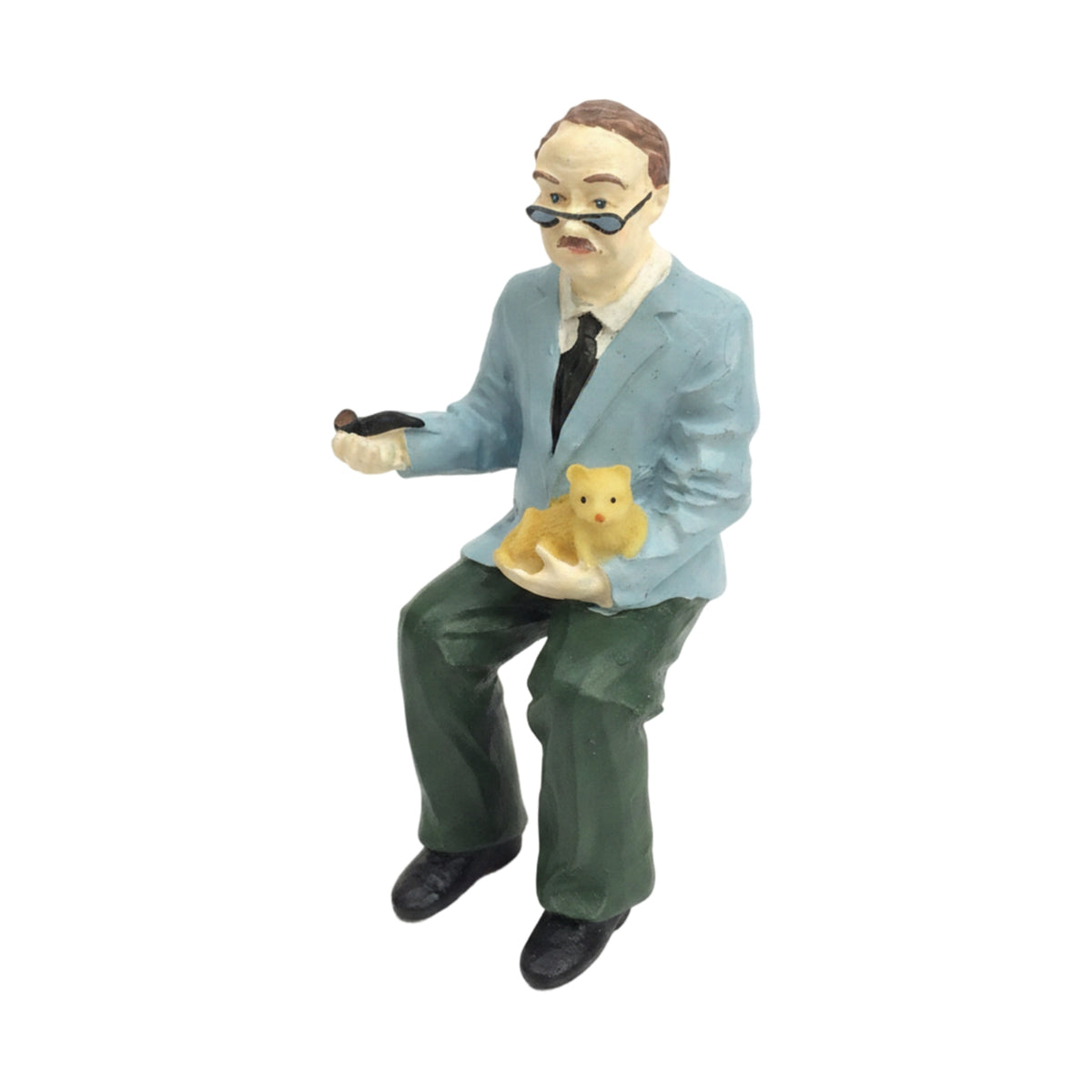 1:12 Dollhouse Figurine Pipe Dollhouse Man Figure Cat on Lap