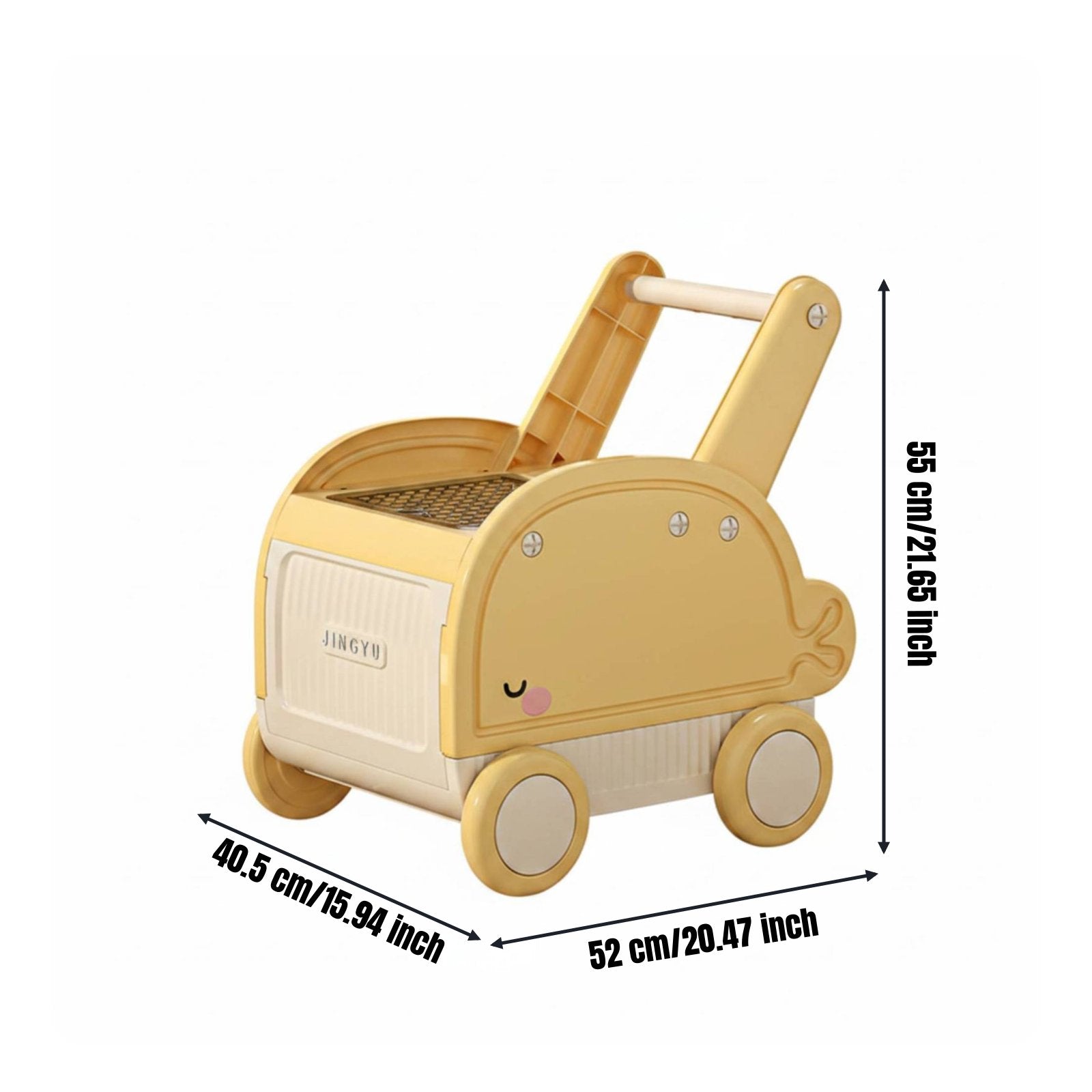 Young Child Push Toy Storage Anti-Tip Design Rolling Toy Chest Construction Block Lid Push Along Pusher with Storage for Young Children, Infants