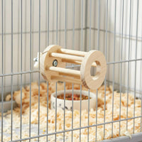 Rotating Hay Dispenser Solid Wood Material Rabbit Enrichment Toy Chew-Resistant