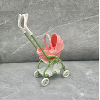 Foldable Doll Pushchair Rose-Colored Mini Toy Pushchair Green Frame