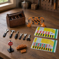 39 Pieces 1/12 Scale Dollhouse Tool Set Printed Signs 1/12 Scale Tool Case