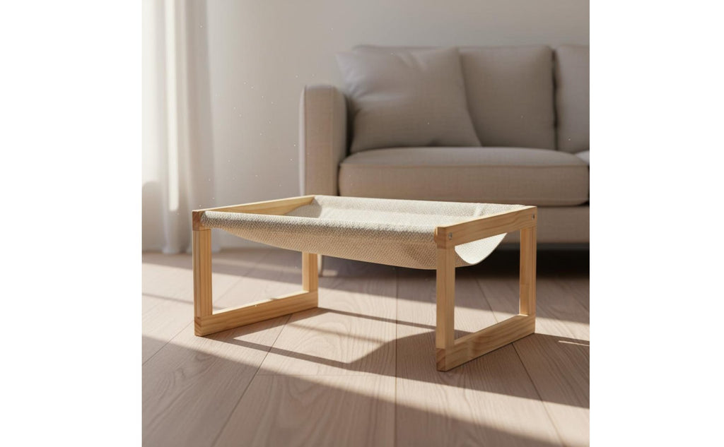 Elevated Cat Lounger Holds up to 40 Lbs Wooden Frame Pet Bed for Indoor, Cats