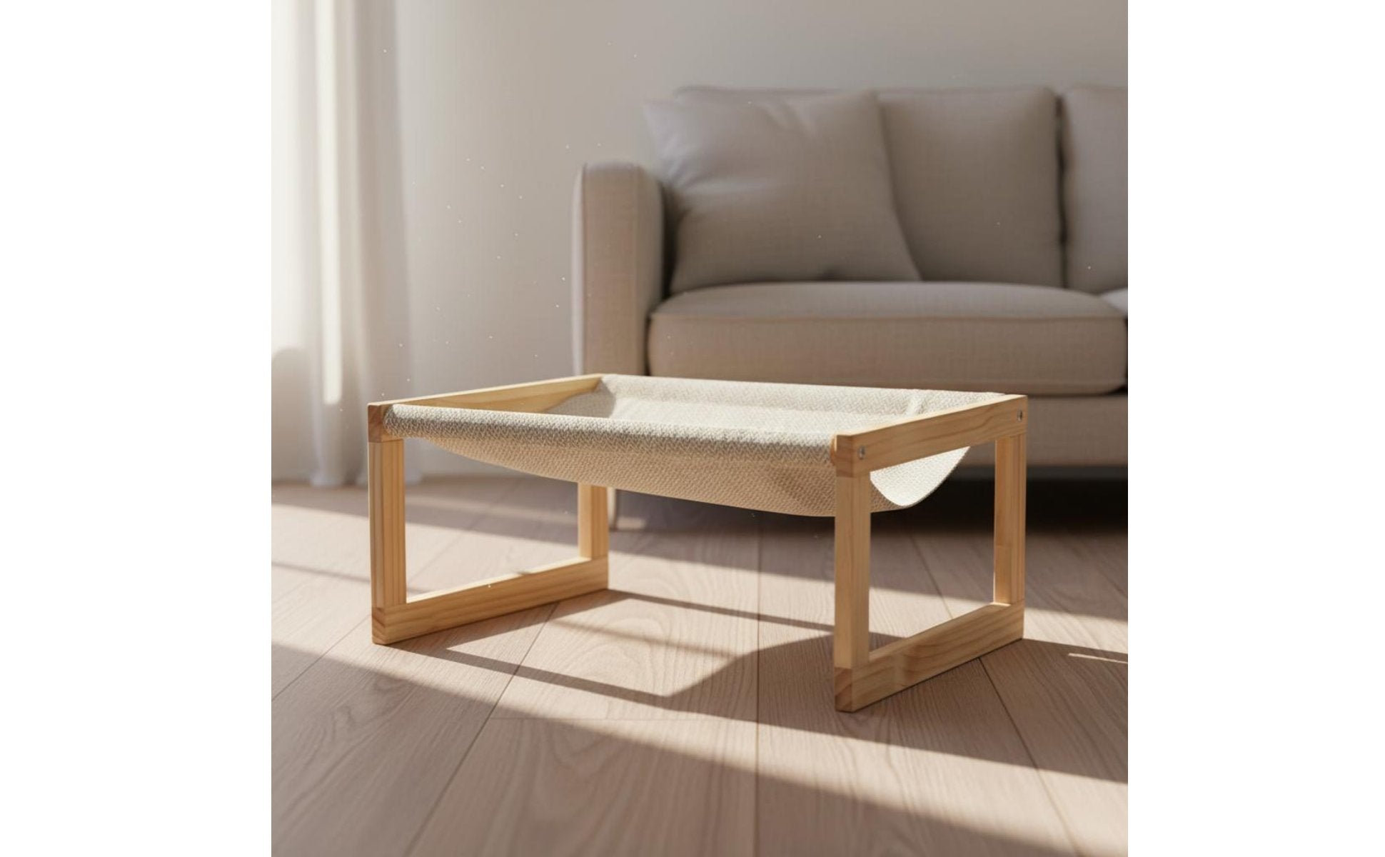 Elevated Cat Lounger Holds up to 40 Lbs Wooden Frame Pet Bed for Indoor, Cats