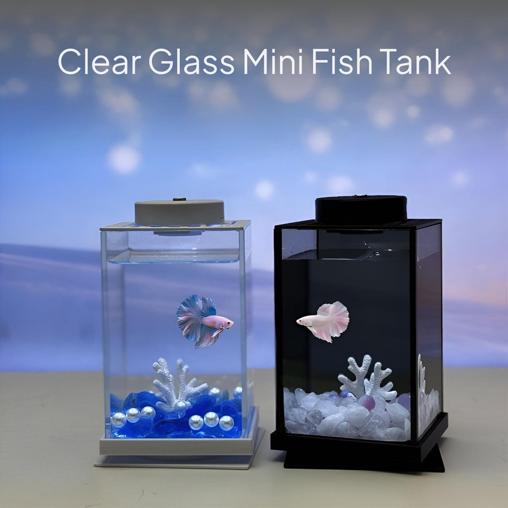 Desktop Fish Tank with Light Compact Size Desktop LED Aquarium Panoramic View Rotating Betta Tank for Beginners, Kids, Office, Bedroom