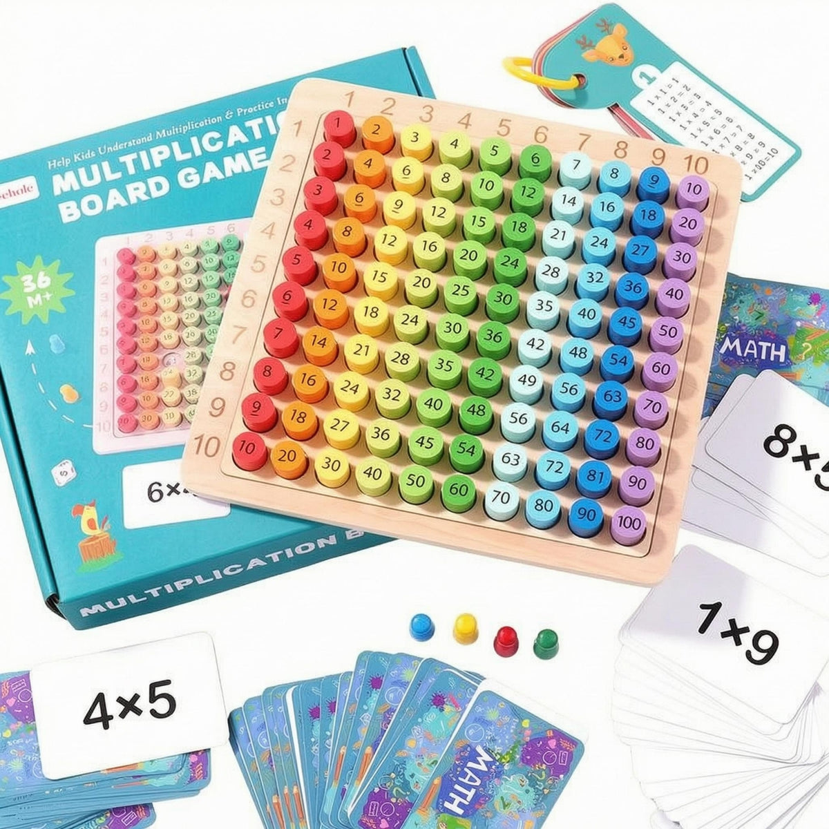 Multiplication Table Game Rainbow-Colored Multiplication Board Game