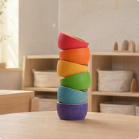 6 Pieces Wooden Colorful Bowl Set Nested Nesting Bowl Set Stackable Tableware