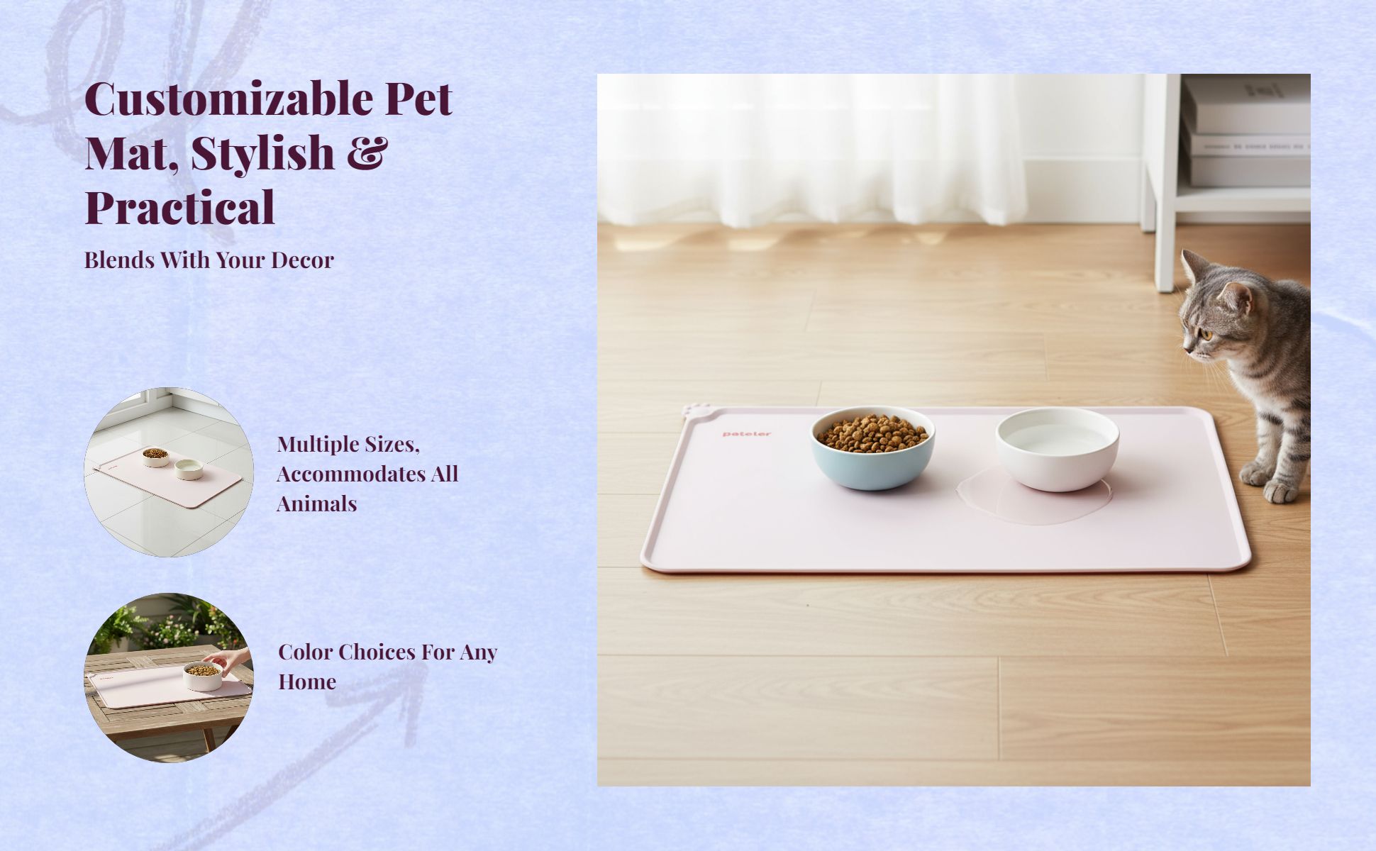 Pet Feeding Mat, Silicone Waterproof Non-Slip Pet Bowl Mat, wellnessConscious, Raised edge, Easy to Clean, Protects Floors, for felines and Dogs