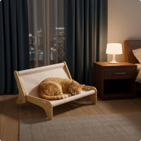 Pet Lounge Bed Slanted Backrest Wooden Feline Sofa Round Cutouts for Indoor