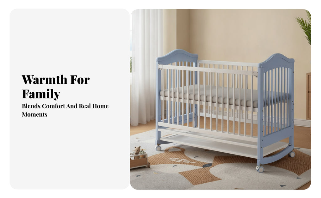 Sleeping Cot Caster Wheels Rounded Edges Movable Baby Crib Lockable Casters Adjustable Wooden Crib