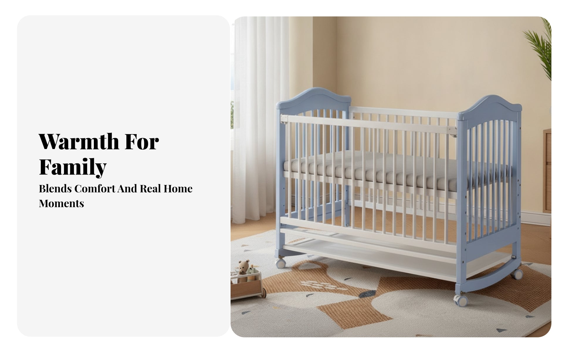 Sleeping Cot Caster Wheels Rounded Edges Movable Baby Crib Lockable Casters Adjustable Wooden Crib