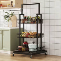 Mobile Snack Display Stand Large Capacity Multi-Tier Floor Standing Shelf 3-Tier Rolling Storage Cart Sturdy Duty for Bedroom