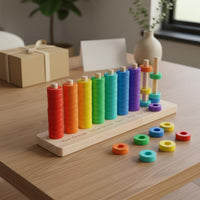 Multicolor Circular Stacker Stacking Toy Early Education Wooden Disc Stacker Hand-Eye Coordination Wooden Stacking Toy for Young Children